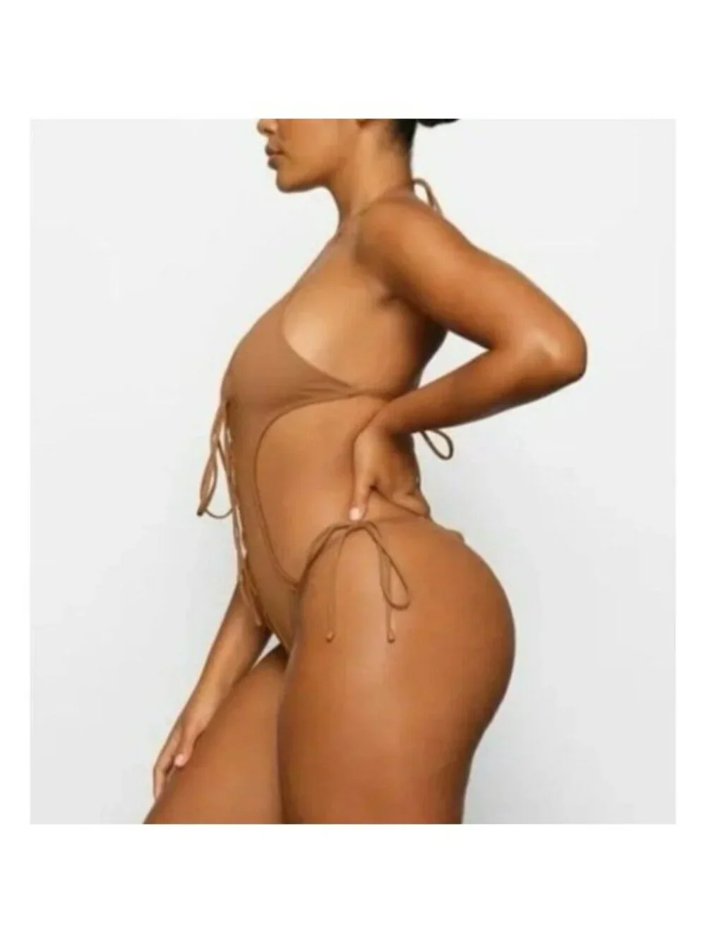 NWT Skims Signature Swim Lace Up Monokini Almond Large Sustainable
